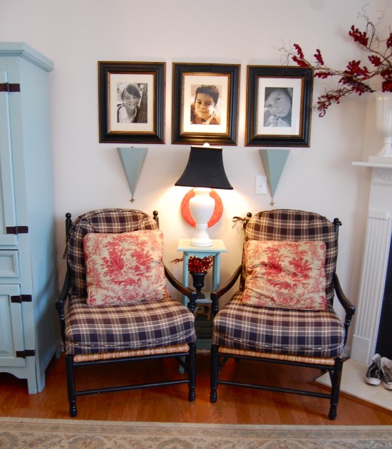pair of plaid chairs