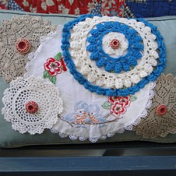 Button Bird Doily Pillow