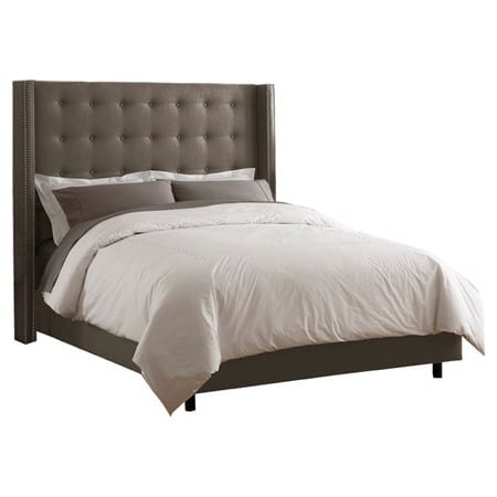 Nail+Button+Tufted+Wingback+Bed+in+Gray