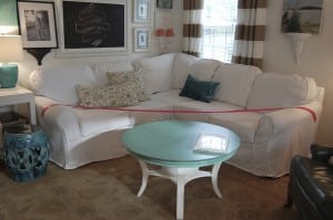 slipcovered sofa
