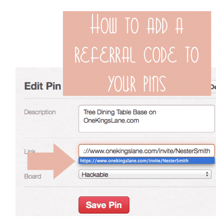 how to add a referral code to your pin