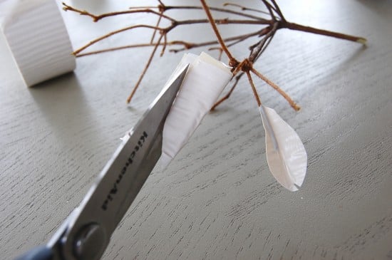 white DIY leaves on branches