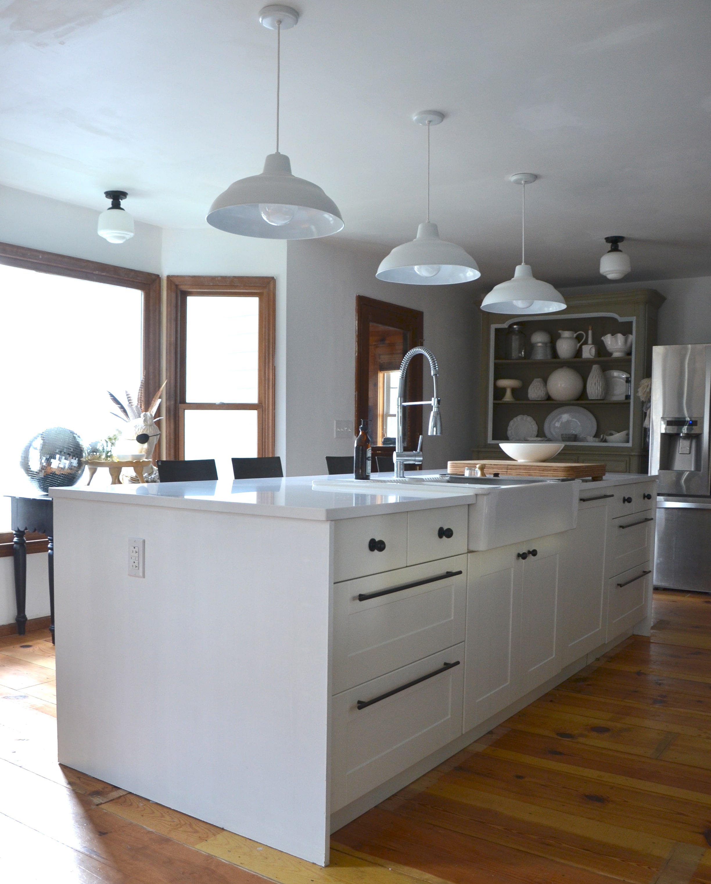 kitchen island with a waterfall