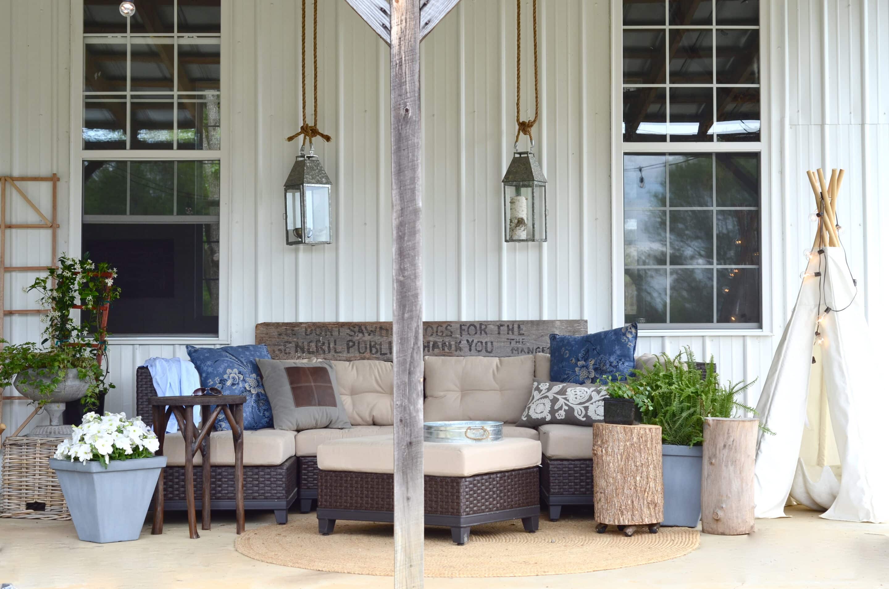 barn porch decorated